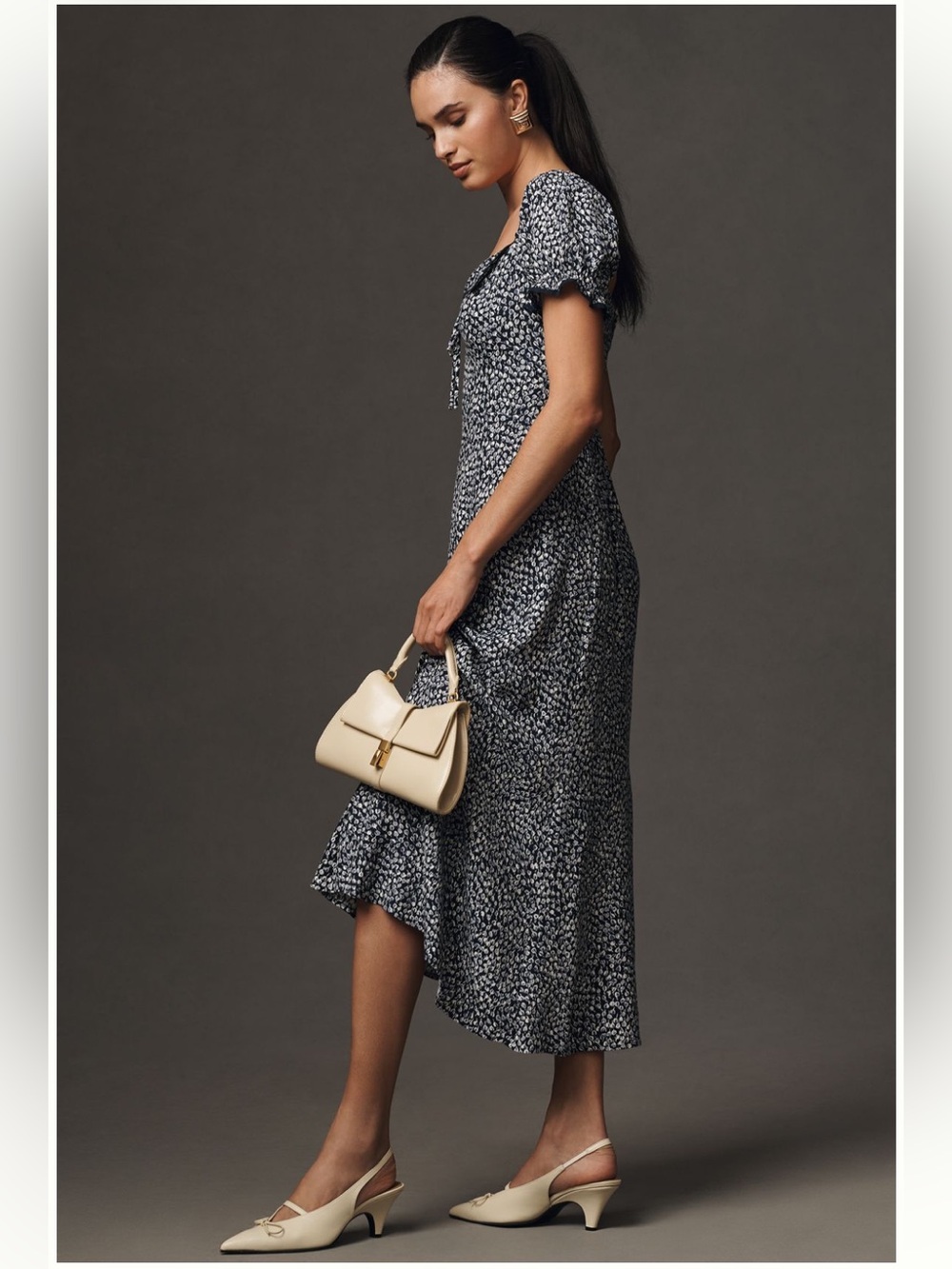 Reformation Navy and White Printed Sweetheart Midi Dress - Picture 3 of 4